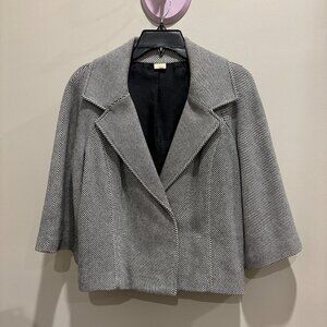 Michael Kors Tweed Black & White Stripe Swing Jacket with 3/4 bell sleeves sz M